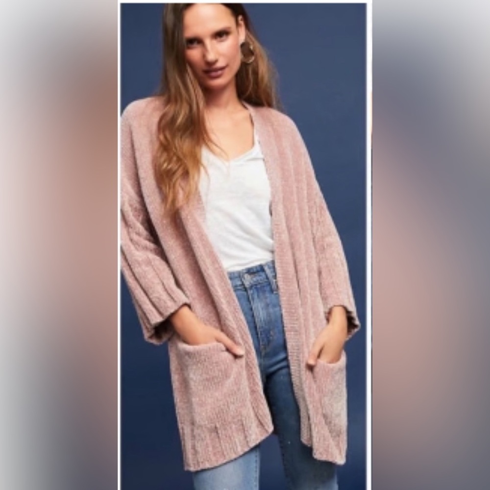 Anthropologie MOTH Lily Pink Mauve Oversized Chenille Cardigan Sweater XS